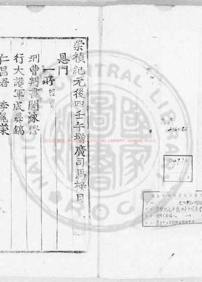 崇祯纪元後四壬午增广司马榜目 第 1 页