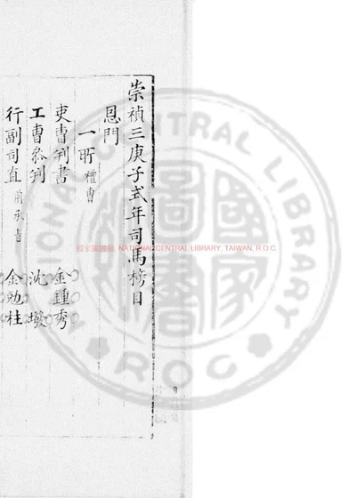 崇祯三庚子式年司马榜目 第 1 页