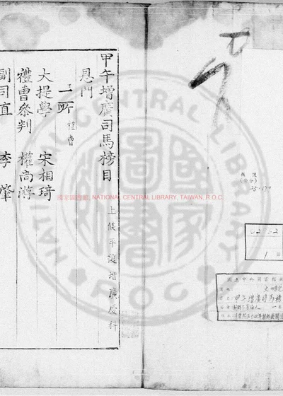 甲午增广司马榜目 第 1 页