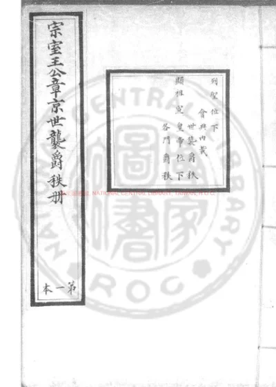 宗室王公章京世袭爵秩册 第 1 页