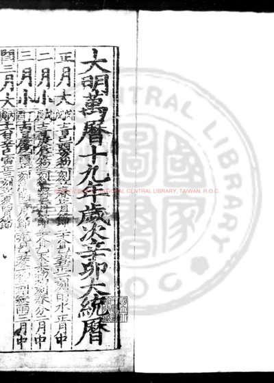 大明万历十九年岁次辛卯大统历 第 1 页