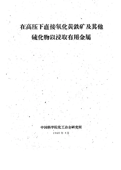 在高压下直接氧化黄铁矿及其他硫化物以浸取有用金属 第 1 页